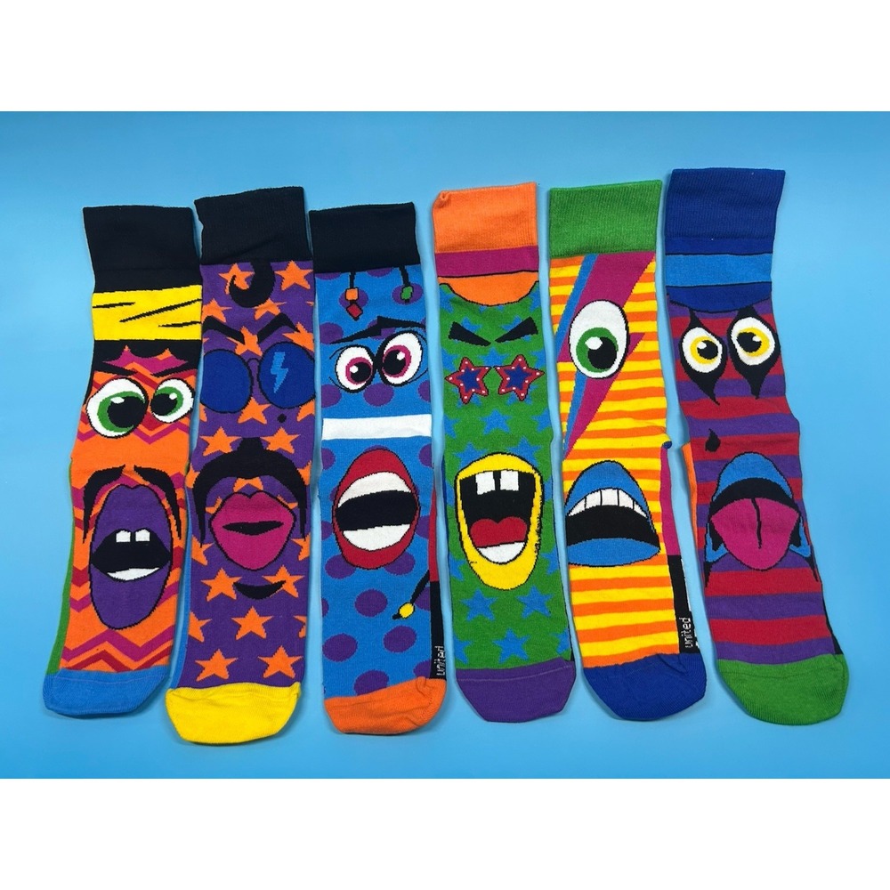 Funky Heads Socks Boxed Gift Set 3 Pair Novelty Funny Women's Crew 7-12